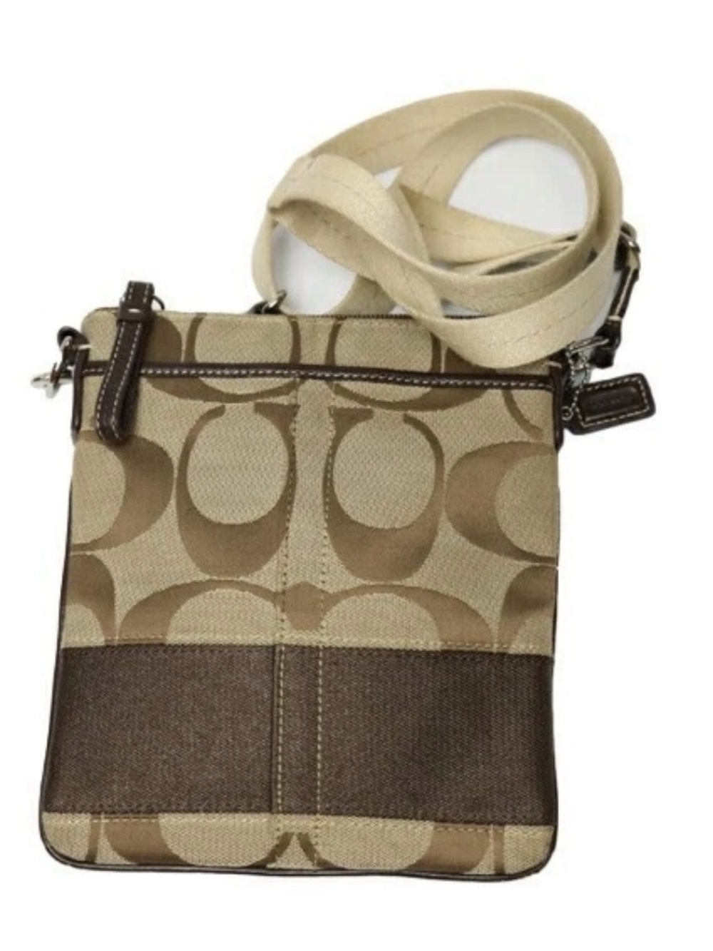 Coach Shoulder Swing Bag Signature Nylon Leather Beige Brown - Picture 9 of 12